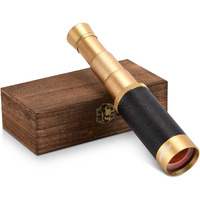 Aomekie Pirate Monocular Telescope 25X50 Handheld Telescope Adjustable Ed Captain's Binoculars For Adults With Bag And Wooden Case