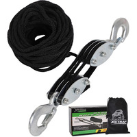 Xstrap Standard Heavy-Duty 2 000 Lb Breaking Strength 50 Ft Rope Hoist  Metal Wheels Bearing Structure  1000 Lb Work Load Block And Tackle Pulley System For Lifting Heavy Objects  With 2Pcs Soft Loops