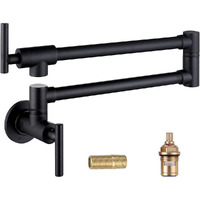 Owofan Pot Filler Faucet Matte Black Commercial Wall Mount Stove Faucet Stainless Steel Pot Filler Folding Faucet Over Stove Kitchen Pot Faucet With Double Joint Swing Arms