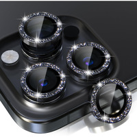 Choiche Compatible For Iphone 15 Pro/Iphone 15 Pro Max Camera Lens Protector Bling  9H Tempered Glass Camera Cover Screen Protector Metal Ring Decoration Accessories (Glitter-Black)