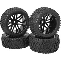 Vgoohobby 12Mm Hex Wheel Rims Mesh Shape Rubber Tires With Sponge 88Mm/3.46"" Replacement For 1/10 Rc Off-Road Car Truck Monster Black
