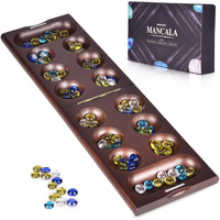 Vamslove Wooden Mancala Board Game With Magnetic Lock / 48+8 Extra Multi Color Glass Stones  Folding Mancala Set For 2 Player  6 Age And Up (Instructions Included)