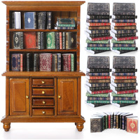 Chivertion 48 Pcs 1:12 Scale Dollhouse Miniatures Books With 1 Miniature Wooden Bookshelf Mini Bookcase Doll House Furniture Accessories For Mini Library Bedroom Decoration(Brown)