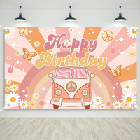 Mocsicka Groovy Birthday Banner Retro Hippie Boho Daisy Party Decorations For Girls Kids Rainbow Groovy Happy Birthday Party Background For Indoor Outdoor Supplies (Yellow  70.8 X 43.3 Inch)