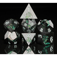 Hnccesg D&D Dice Set Metal Dragon Polyhedral Dnd Dice Set With Dragon Gift Box For Game Dice Dungeons And Dragons Ttrpg(Black With Glitter Green Dragon)