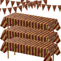 Newwiee 6 Pcs Creepy Carnival Decorations Sets 3 Halloween Bloody Circus Backdrop And 3 Banner Waterproof Red And White Striped Tablecloth Halloween Striped Pennant Banner Horror Triangle Bunting Flag