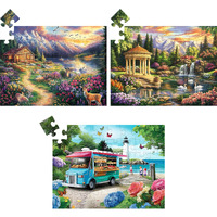 3 Pack 48 Large Piece Puzzle For Seniors Alzheimers Puzzles Dementia Alzheimer's Products Activities For Elderly Adults Mountains Village Sea Easy Jigsaw Puzzle Cognitive Games With 3 Storage Bags