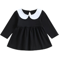Lamuusaa Toddler Baby Girl Halloween Outfit Doll Collar Black Long Sleeve Dress A-Line Dress Halloween Dress Costumes