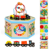 Wooden Activity Cube 9-In-1 Montessori Toys For 1+ Year Old Boys Girls Educational Learning Toys For Toddlers Age 1-2 One Year Old First Birthday Gift Bead Maze Magnetic Trains Track Shape Sorter