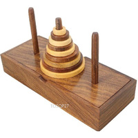 Tosqp27 Tower Of Hanoi Game Gift Wooden Puzzle Brainteaser Hanoi Tower 9 Rings Logic Games Brain Teaser Learning Intellectual Thinking Toy Premium Rosewood