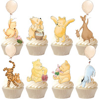 48 Pcs Winnie Cupcake Toppers Classic Pooh Baby Shower Decorations Cute Cake Decorations Oh Baby Newborn Party Favors Boys And Girls First Birthday Supplies