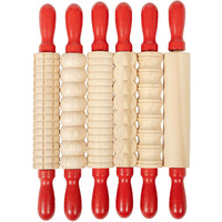 Ready 2 Learn Mini Textured Wooden Rolling Pins - Set Of 6-7.25 Inches - Turning Handles - Rollers For Kids' Dough  Crafts  Imaginative Play
