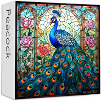 Stained Glass Peacock Puzzles For Adults 1000 Pieces  Vintage Bird Art Puzzle  Impossible Hard Challenging Jigsaw Puzzles For Adults  Colorful Peacock Garden Puzzle As Home Wall Decor