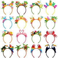 Capoda 16 Pieces Hawaiian Party Favors - Felt Luau Head Boppers  Flamingo Pineapple Palm Tree Tiki Aloha  Tropical Summer Beach Accessories