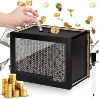 Homgaty Wooden Money Box For Cash 10000  Plus Size 10000 Savings Challenge Box  Reusable Kakeibo Money Saving Box With 10K Saving Goal  Cash Vault Wooden Savings Box For Adults Kids Boy Girls