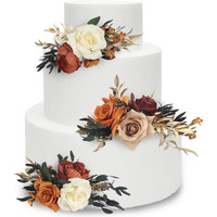 Rinlong 3Pcs Pre-Made Cake Topper Cake Decorating Flowers For Cake Decor Boho Burnt Orange Fall Cake Flowers For Wedding Baptism Birthday Party Bridal Baby Shower