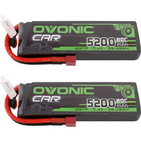 Ovonic 7.4V 2S Lipo Battery 5200Mah 80C Hard Case Battery Deans T Plug With Housing For 1/8 1/10 Rc Vehicles Car Slash Rc Buggy Truggy Rc Airplane Uav Drone Fpv(2 Pack)
