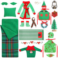 20 Pcs Christmas Elf Accessories Clothes  Sleeping Bag Elf Accessory For Elf Doll Include Elf Sleeping Bag Apron Chef Hat Sweater Scarf Glasses Bathrobe Shoes Hammock For Elf Doll Decor