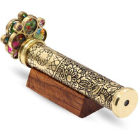 Rii Handcrafted Etched Floral Pattern Lacquered Brass Kaleidoscope Includes Two Separate Turning Wheels-Unique Gift Ideas For Someone Special. (7""""X1.25"""")  Gold
