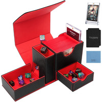 Mtg Deck Box  Dice Tray & Tower 2 In 1 Mtg Commander Deck Box Fits 120+ Single Sleeved Cards  Leather Magnetic Closure Card Deck Box With Magnetic Card Holders&Base For Tcg  Ccg  Black/Red