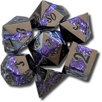 Sage's Portal Metal Riftstone Dnd Dice 7-Pc Polyhedral Dice Set For Dnd Ttrpg Dungeons And Dragons Pathfinder Oversized Designer Dice (Gloss Black/Purple)