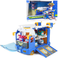 Super Wings Season 7 New Super Pets' Mini Base Transforming Playset From Bus To Aircraft  With Super Pet Jett & Dizzy  Role Play Toys For Kids  Gifts For Girls Boys Age 3+