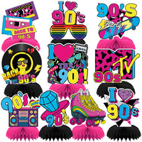 Dtofoot 10 Pcs 90S Party Decorations  90S Retro Honeycomb Centerpieces Back To 90S Party Table Centerpieces 1990S Vintage Birthday Party Favors Supplies 90S Themed Party Decorations