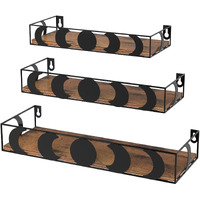Serwrsw Moon Phase Wall Shelves Set Of 3  Black Floating Shelves With Brown Board  Crystal Display Shelf For Witchy Wall Decor