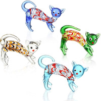 Hdcrystalgifts 4Pcs Hand Blown Glass Cat Figurines Collectible  Art Glass Cat Miniature Animal Statue Kitten Sculpture For Home Decor Gift