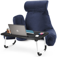 Nestl Reading Pillow With Portable Laptop Lap Desk  Velvet Feel Back Pillow For Sitting In Bed  Shredded Memory Foam Back Support Pillow For Bed  Bed Rest Pillow With Arms  Large - Navy