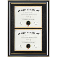 Elsker&Home Wood Picture Frame  16.73X22.64In  Double Mat Black Mat With Golden Rim  Document Frame For 2 8.5X11In Certificates  Diploma  Wall Mount
