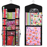Hanging Gift Wrapping Paper Storage Organizer Bag  Double Sided Multiple Front & Back Pockets Organize Your Gift Wrap  Full Black  1 Count (Pack Of 1)