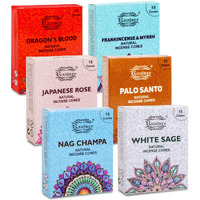 Raajsee Natural Incense Cones 6 Pack Mixed Scents Gift Pack 15 Pc Each (90 Total)  Insense Cones Variety Pack  100% Organic Non Toxic Natural - Hand Rolled Free From Chemicals (Pack 2)