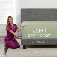 Queen Fitted Sheet Only Deep-Pocket - Extra Deep Pocket Queen Fitted Sheet - 21  Fitted Sheets Perfectly Fit 17 -23  Deep Mattress & Toppers - Lovely Joyful Feel - 1 Bottom Sheet Queen Size - Green