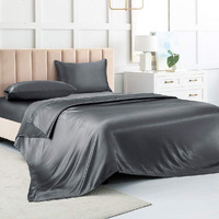 Satin Bed Sheets King Size Sheets  Grey Silk Sheets  4 - Pieces Soft Bedding Set With 1 Deep Pocket Fitted Sheet 1 Flat Sheet 2 Pillowcase