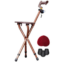 Heavy Duty Walking Cane With Folding Seat 440 Lbs Capacity Adjustable Canes With Seats For Heavy Weight Thick Aluminum Alloy Cane Stool Seat Chairs (Brown With Led Light)