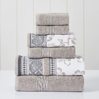 Modern Threads 6 Piece Set  2 Bath Towels  2 Hand Towels  2 Washcloths Yarn Dyed Jacquard/Solid Towel Set Ophelia Fawn