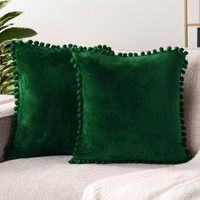 Pavilia Emerald Green Throw Pillow Covers With Pom Pom 20X20 Set Of 2  Decorative Pillow Cases For Bedroom Aesthetic  Small Throw Pillows Set For Bed  Velvet Euro Plush Cushion Covers For Sofa Couch