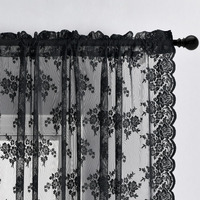 Kotile Short Black Lace Curtains 36 Inch Length 2 Panels  Country Rustic Floral Goth Floral Sheer Curtains For Small Window  Rod Pocket Privacy Lace Cafe Curtains  42 X 36 Inch Each  1 Pair  Black