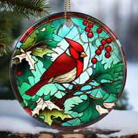Touber Cardinal Ornament  Christmas Decoration  Holiday Present Idea  Heirloom Keepsake  Round Ceramic  Bauble Present  Cardinal