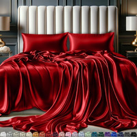 Decolure Satin Sheets King Size Set 4 Pcs - Silky & Luxuriously Soft Satin Bed Sheets W/ 15 Inch Deep Pocket - Similar To Silk Sheets - Double Stitching  Wrinkle Free (Red)