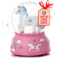 Shatterproof Unicorn Snow Globe For Girls - Handpainted With Musical Melody - Plastic Snow Globes For Kids - Unbreakable Snow Globe - Child Safe Snow Globe