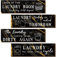 Laundry Room Decor Laundry Room Wooden Sign Funny Sign Wall Plaque Rustic Farmhouse Laundry Wall Decor Vintage Bathroom Wall Sign Laundry Rules Hanging Decor For Bathroom  4 Pieces (Marble Black)
