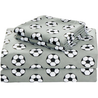 Chezmoi Collection 3-Piece Kids/Teens Sports Sheet Set - Soft Microfiber Gray Black White Soccer  Twin Size