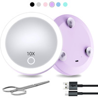 Travel Magnifying Mirror With Light 10X  4Inch Rechargeable Lighted Magnified Mirror With Suction Cups  Small Magnifying Mirror 10X High Magnification Compact Pocket Makeup Mirror With Scissors