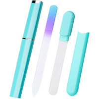 Glass Nail File And Buffer With Case  Crystal Fingernail Files For Natural Nails Care Glass Nail Shiner Nano Polisher For Travel Home Salon Nail Filer Stocking Stuffers For Women Girl Wife Gifts- Cyan