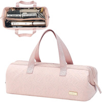 Nishel Hair Tools Travel Carrying Bag  Portable Hair Air Wrap Dryer Case  Curling Iron  Airstraight Attachment Organizer  Hairdressing Set  Pink