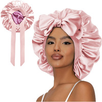Vettres Silk Bonnet For Sleeping Straight Hair Double Layer Satin Bonnet With Tie Satin Hair Bonnet For Sleeping Pink Rose