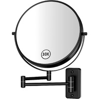 Aumvum 8  Makeup Mirror Wall Mounted  1X/10X Double-Sided Wall Mount Magnifying Bathroom Mirror With Extendable Arm  360 Swivel Vanity Shaving Mirror For Bathroom And Makeup  Black (No Light