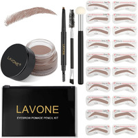 Lavone Eyebrow Stamp Stencil Kit  Brow Stamp Trio Kit With Waterproof Eyebrow Pencil  Pomade  20 Eyebrow Stencils  Dual-Ended Eyebrow Brush And Sponge Applicator - Ash Blonde
